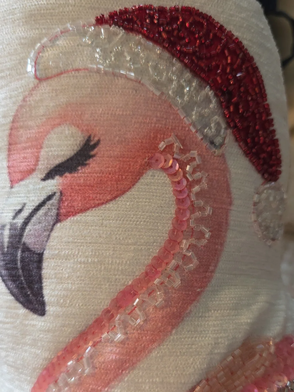 Festive Flamingo Holiday Accent Pillow in Pink and White